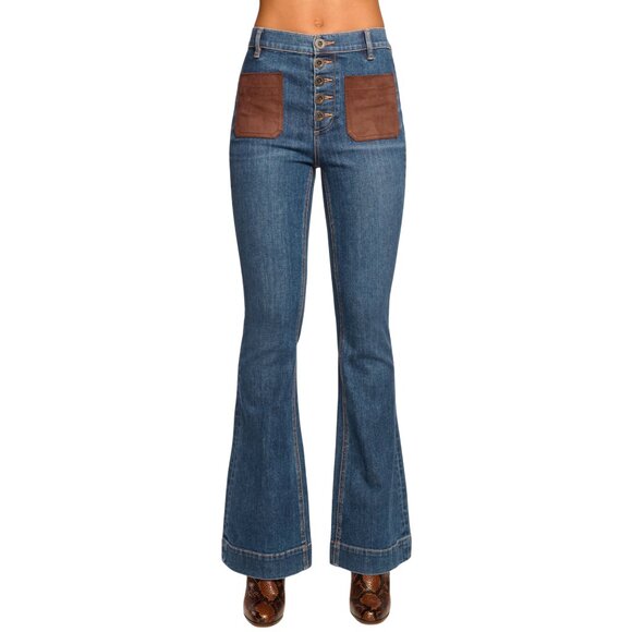 Ramy Brook Denim - 776. RAMY BROOK Cindy Faux Suede Trim Flare Jean Stretch $345 NWT Sz 26